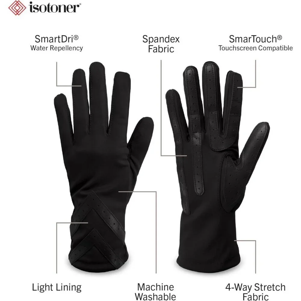Women's Solid Black Spandex Gloves Warm Fleece Lined Chevron Touchscreen
